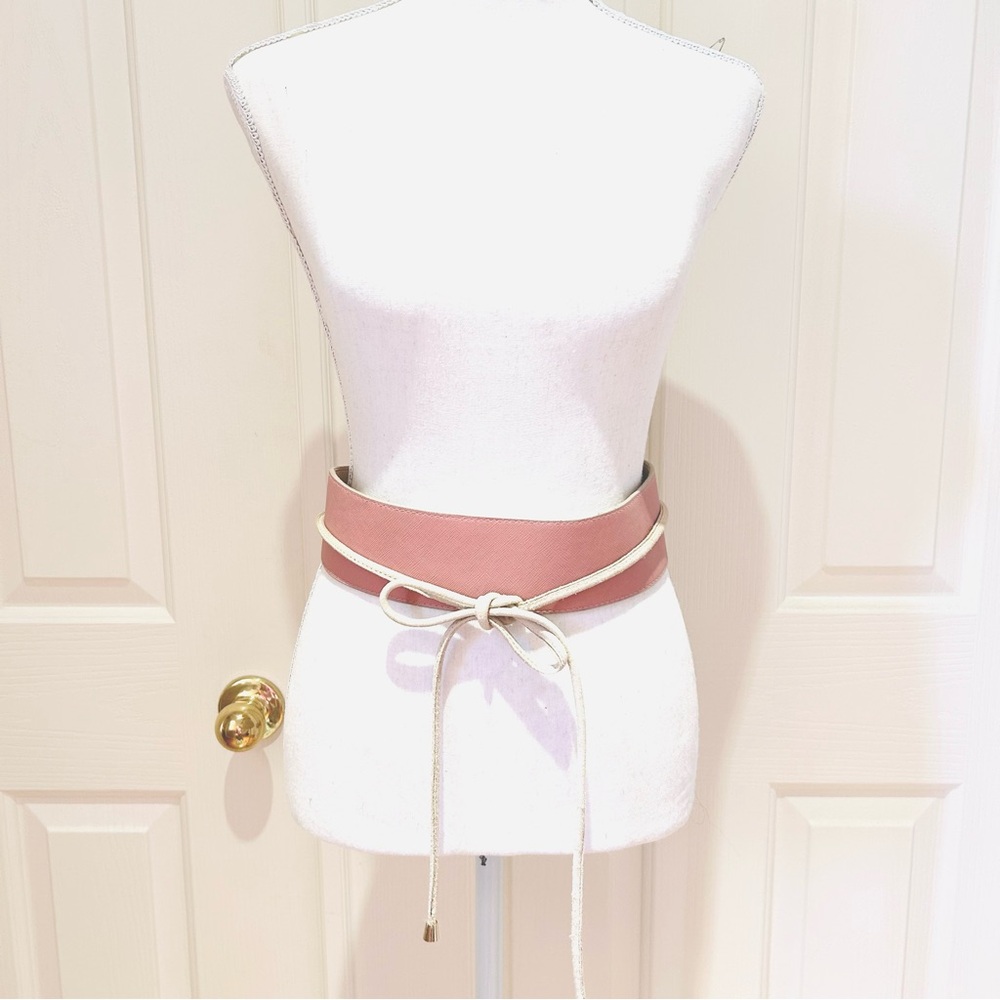 Pink and Cream Reversible Leather Waist Belt